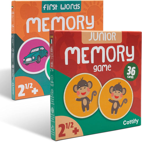 Cottify 2-Pack Wooden Memory Matching Game for Toddlers, Durable Memory Game for Kids 3-5 Years, 72 Cards