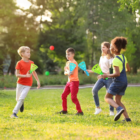 Duckura Outdoor Indoor Game Activities for Kids, Pop-Pass-Catch Ball Game with 4 Baskets and 24 Balls, Summer Beach Toys