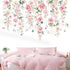wondever Large Pink Flowers Wall Stickers Hanging Vine Floral Leaves Peel and Stick Wall Art Decals for Baby Nursery