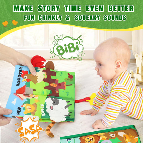 Baby Books 0-6 Months, 2PCS Crinkle Cloth Book for Tummy Time, Newborn Infant Teether Toy, Early Development Soft Toys
