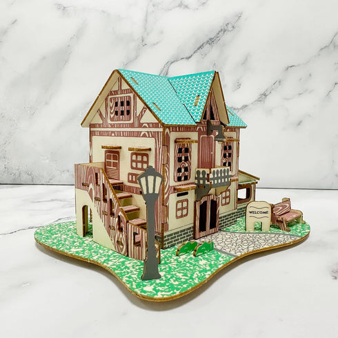 3D Wooden House Puzzles for Adults, Wooden Starry Sky Inn Building Model, 6.8" × 5.1" × 4", No Glue Required