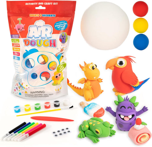 Air Dough: Multicolor, Ultra Light, Non-Toxic Modeling Clay in Resealable Bag with Sculpting Tool & Paint