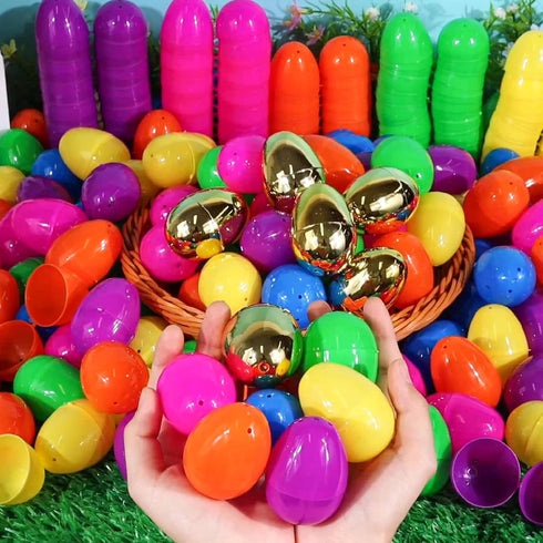 FLYSNK 200 Pack 3 Inch 6 Large Easter Eggs Bulk Include Surprise Golden Eggs, Bright Colors Fillable Plastic Easter Egg