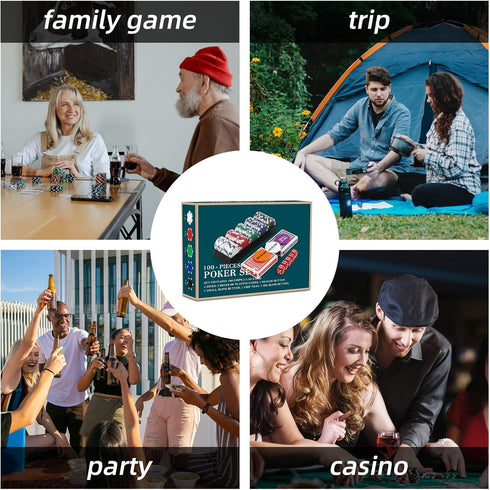 Poker Chip Travel Set - 100PCS 5 Color Professional Poker Chips in Cardboard Gift Box for Casino Card Games