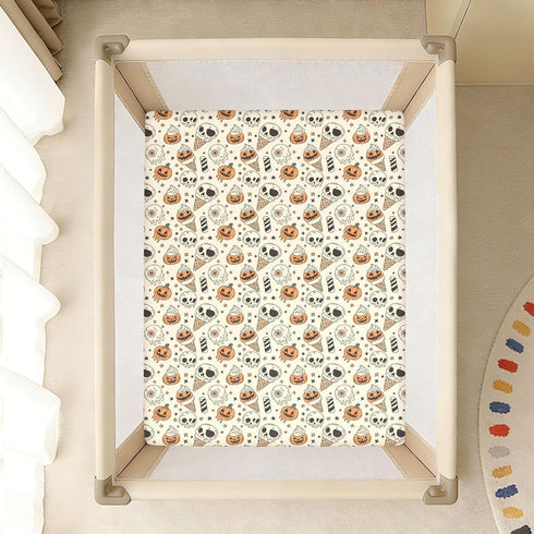 Jynexis 52x28 Halloween Pumpkin Ice Cream Print Baby Crib Sheets, Cotton Fitted Crib Sheet, Soft Breathable, Fits