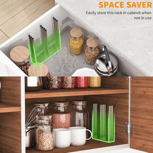 Rack-10 Foldable Baby Bottle Drying Poles Water Bottle Organizer for Cups,Travel Mugs,Silicone Bags- Collapsible