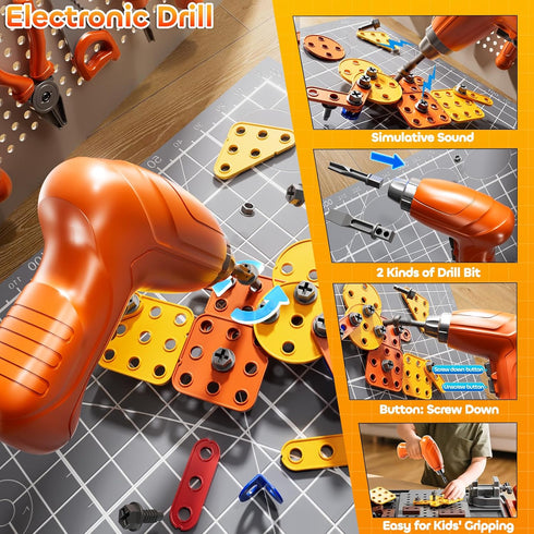 Playset 3 4 5 6 7 8, 3-5, Set, 3-8 Kids Tool Toy with Electronic Drill Sound for Aged Workbench Toys for Toddlers