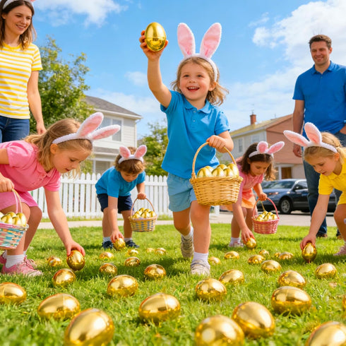 36PCS 2.36" TURNMEON Plastic Golden Easter Eggs, Fillable Empty Gold Easter Eggs Bulk for Easter Basket Stuffers