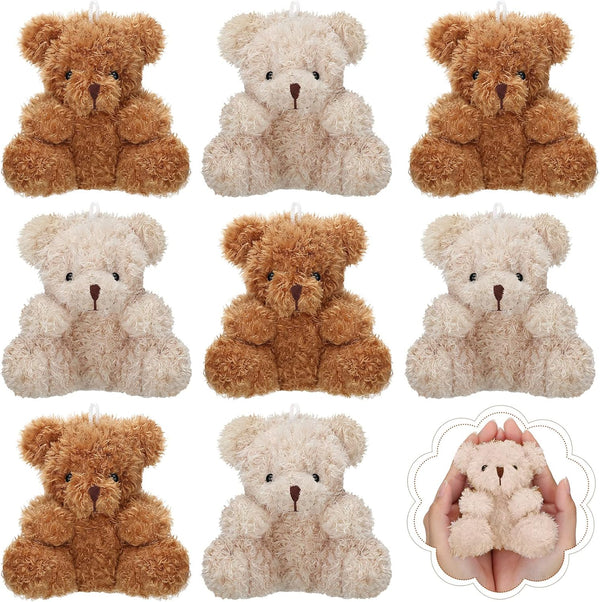 Threan 8 Pcs Mini Plush Bears, 4'' Small Stuffed Animal Toys for Keychain Baby Shower Party Favors (Brown, Apricot)