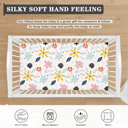 Streeyiu 52x28x8 Floral Baby Crib Sheets for Boys Girls Colorful Flowers Fitted Crib Sheet for Standard Crib