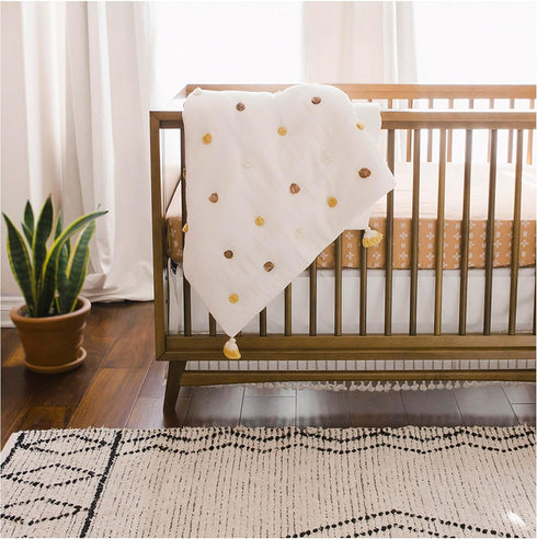 36 36, Crane Baby Blanket, x Soft Cotton Pom Pom Nursery Blanket for Boys and Girls, Cream