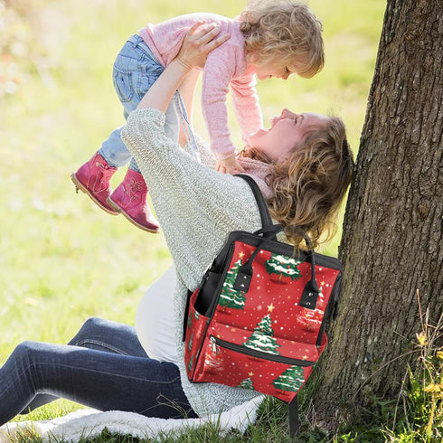 Hsnar Backpack Red Christmas Tree Waterproof Diaper Bag Large Capacity Baby Bag with Stroller Straps, Multi-Pocket