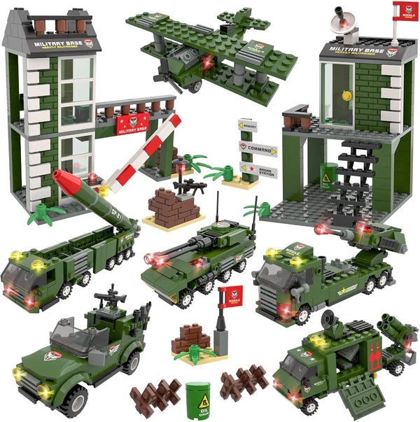 WishaLife City War Military Base Building Set with Army Car, Tank, Airplane, Helicopter - 1162 PCS Gift for Kids