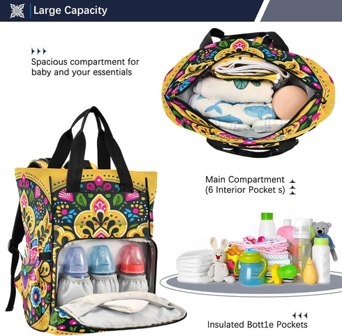 YANENDIE Backpack, Backpack Backpack Intricate Floral Pattern Diaper Bag Unisex Travel Baby Diaper Bags with Stroller