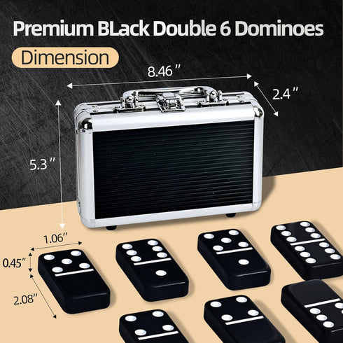 Set Set 28 (2-4 Dominos for Adults, Jumbo Size Black Dominoes for Classic Board Games, Double Six Jumbo Size Dominos
