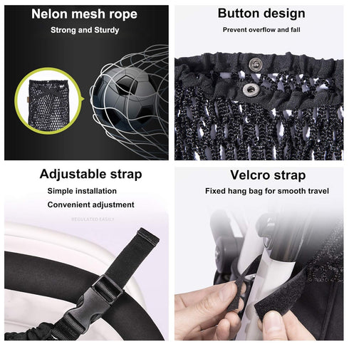 Universal Baby Stroller Organizer Polyester Net Mesh Storage Bag with Extra Large Storage Space, Non-Slip and Adjustable Stroller Accessories for Carrying Diaper Toys and Snacks (Black) by Aphbrada