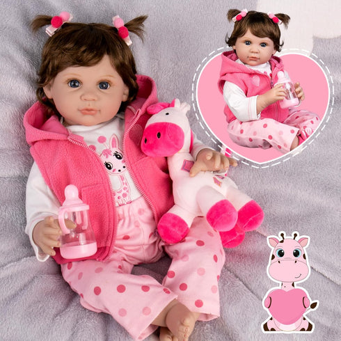 Aori 22 inch Lifelike Reborn Baby Doll with Feeding Toy Accessories Gift Set