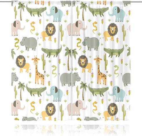 42W 63H Inch MESHELLY Kids Safari Curtains X Rod Pocket Cute Cartoon Animals Baby Boy Nursery Bedroom Decor Woodland