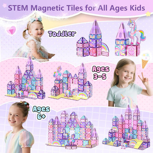 3-5 4-8, 3+ GobiDex Magnetic Building Blocks Unicorn Toys for Girls, Princess Magnetic Tiles Building Toys for Kids