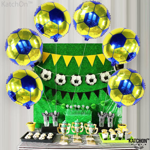Yellow and Blue Soccer Balloons by KatchOn - 18 Inch, Pack of 6 | Sports Themed Party Decorations