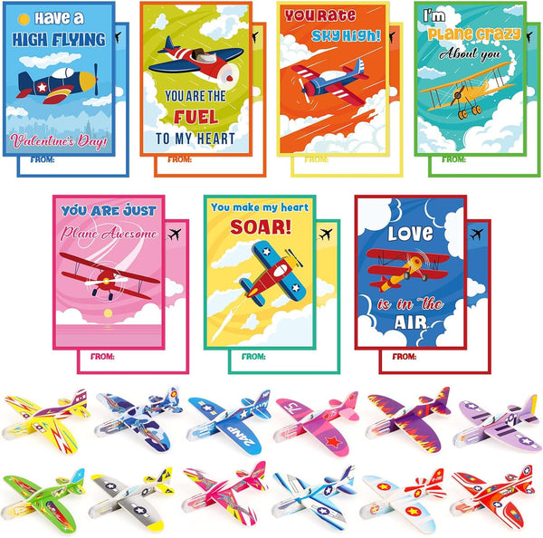 28 Pcs Valentine's Day Gift Card with Foam Airplanes Toys for Kids