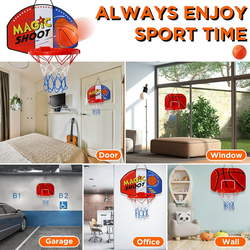 Sosation 2 Pcs Mini Basketball Hoop with 4 Basketballs, Sticky Hook, Indoor No Drilling Decompress Game for Kids