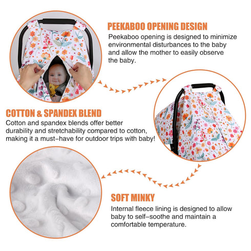 2 1 Metplus in Flowers Baby Car Seat Cover, Car Seat Canopy for Babies, Mom Multiuse Nursing Cover, Minky Baby Carrier