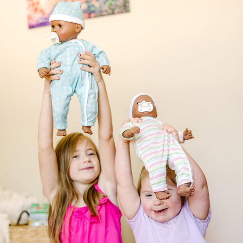 Melissa & Doug Mine to Love Twins Tyler & Taylor 15” Dark Skin-Tone Baby Dolls with Rompers, Caps, Pacifiers