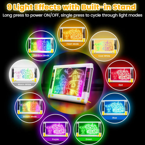15 Inch 9-Color 5 10 Rechargeable LED Drawing Board, Light Modes Neon Art Light Up Writing Tablet Tracing Pad for Kids