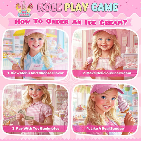 Set, Playset 3 4 5 6 7 8+ INNOCHEER Ice Cream Toy, Wooden Ice Cream Play Pretend Play Kitchen Toys, Ice Cream Toys