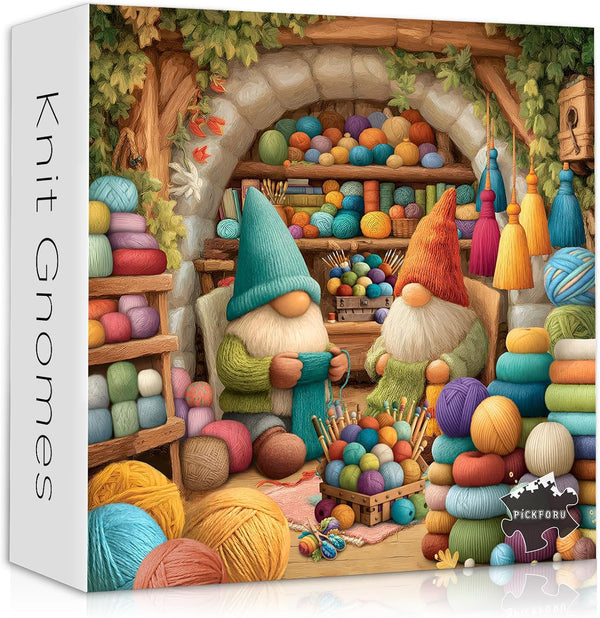 PICKFORU Funny Knitting Gnomes Puzzle for Adults 1000 PiecesVintage Cozy Yarn Workshop Colorful
