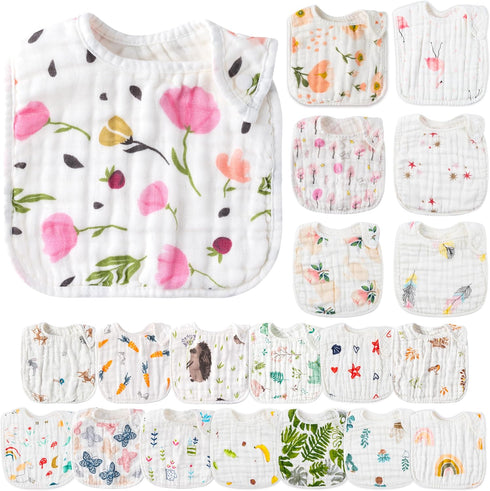 Zainpe 20Pcs Snap Muslin Cotton Baby Bibs Soft Absorbent Adjustable Burp Cloths
