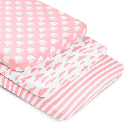 BaeBae Goods 3 Pack, Fitted Baby Crib Sheets for Girls, Soft and Breathable Jersey Cotton, Pink and White, Cute Girly
