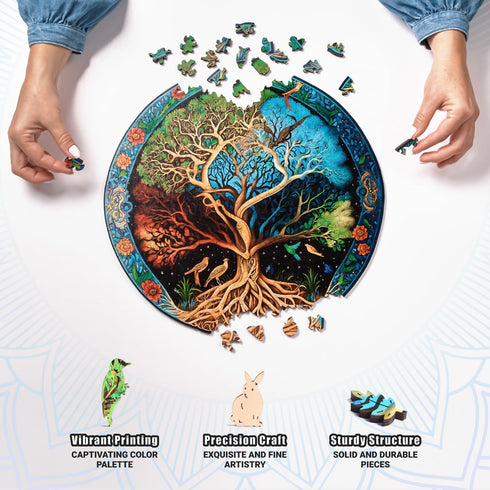 LEOGOR Wooden Jigsaw Puzzle for Adults — 350 Piece Eternal Tree of Life Nature Inspired Round Design