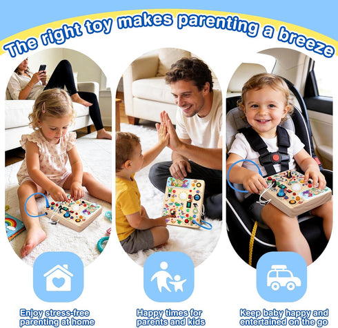 1-3 Grarain Busy Board for Toddlers - Montessori Educational Toy for Year Old Boys & Girls | Travel-Friendly Sensory