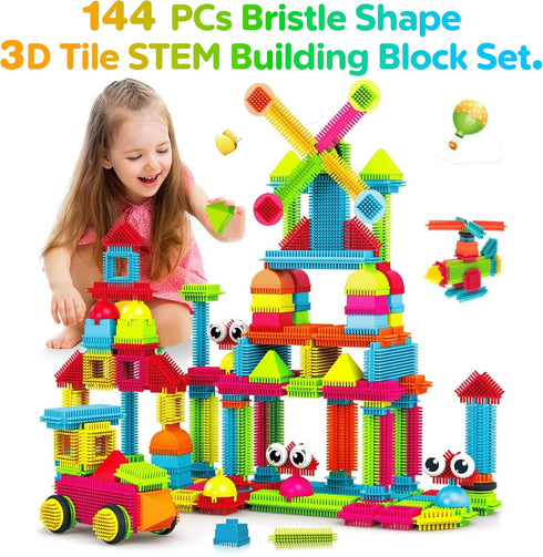 144 3D 3-8 Contixo pcs Bristle Shape STEM Building Toys, Construction Learning Stacking Educational Block, Creativity