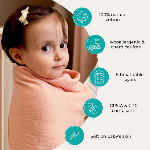 Snugek Set 100% Set Baby Muslin Swaddle Blanket & Muslin Lovey Soft Breathable Cotton Muslin Security Blanket Lovies