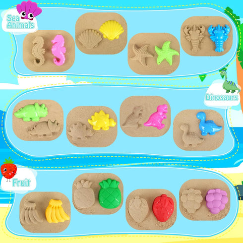 Set Set, 3-12 RACPNEL Collapsible Beach Toys for Kids Toddlers, Travel Beach Sand Castle Kits with Mesh Bag & Molds