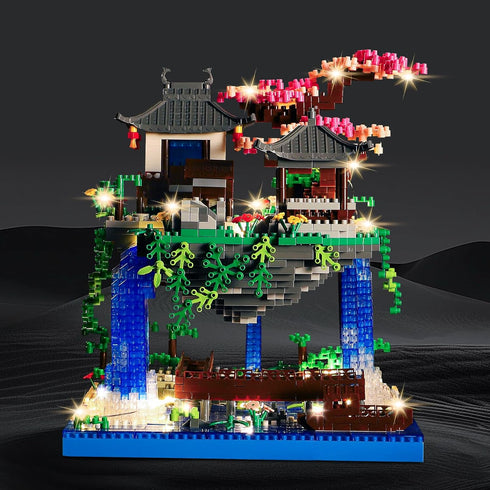 LQPFBSM Sets 2500 Cherry Blossom Treehouse Micro Mini Building Block with Acrylic Display Box Japanese Bonsai Tree