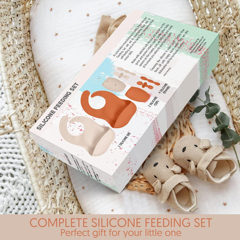 Baby Silicone Feeding Set - Baby Led Weaning Utensils, Silicone Bibs, Infant Feeding Cups for Boys, Girls, Set of 8