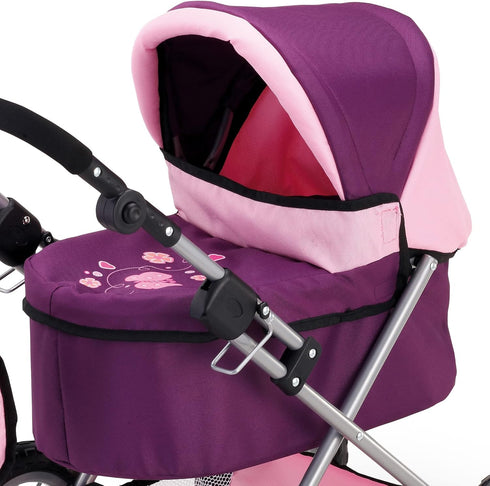 Bayer Stylish Baby Doll Pram Stroller - Purple & Pink with Adjustable Handle