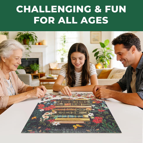 1000 BenBen Puzzles for Adults Pieces, Vintage Books and Wildflower Jigsaw Puzzle with Letters on Back, Challenging