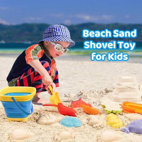 Wowlyntoy 2 2 Set Summer 3-10 Beach Sand Toys for Kids with Collapsible Beach Sand Buckets, Big Size Sand Molds, Mesh