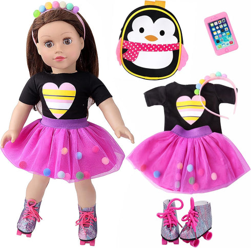 18 Inch American Doll Clothes and Accessories, Doll Travel Skating Sport Playset (Doll Not Included)