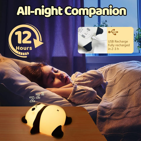 3 Dimmable Rechargeable Cute Panda Night Light, Level Nursery Nightlight with Timer, Silicone Light Cute Animal Night