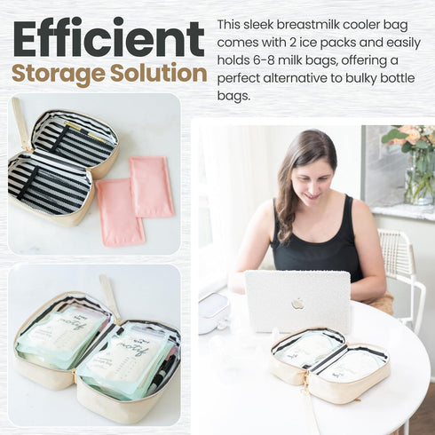 August Bee & Company 6-8 Packs Breast Milk Cooler Travel Bag - Stylish Polyester Breastmilk Storage Bag Holds Bags