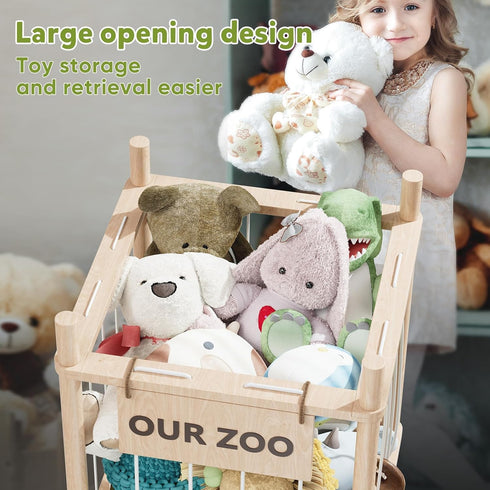 Dayacoco Stuffed Animal Storage, Wood Stuffed Animals Organizer Holder Zoo, Extra Large Capacity Stuff Storage