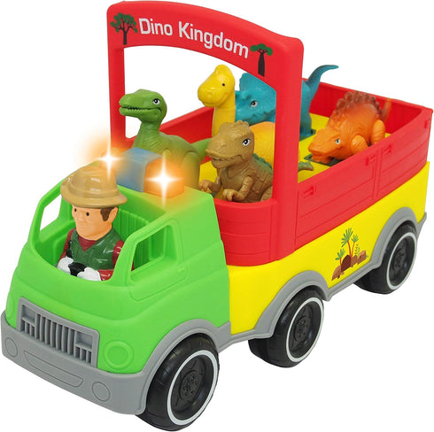 5 Kiddieland Dinosaur Safari Truck with Lights Sounds and Roaring Dinos Free-Wheeling Pretend Play Vehicle