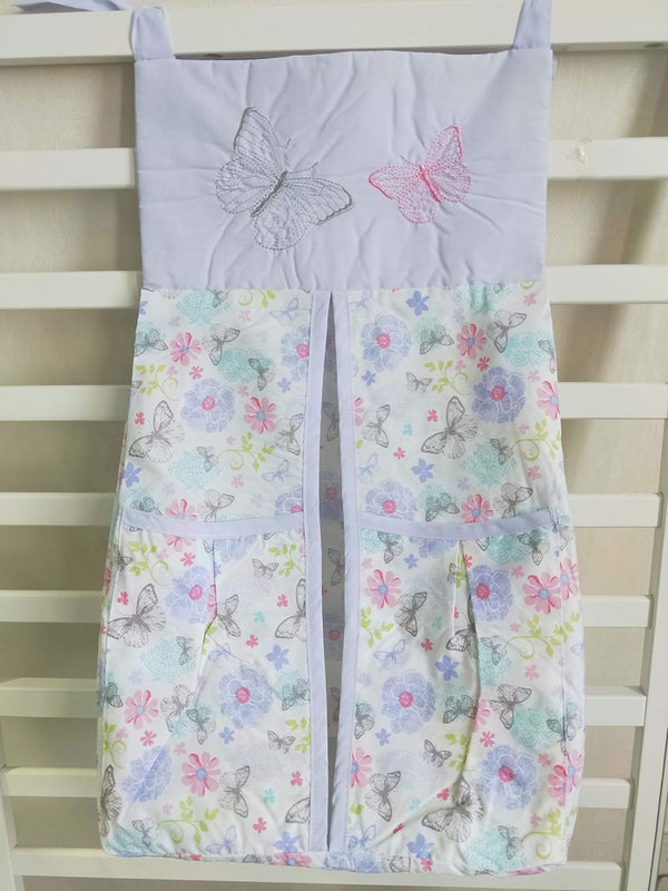 CribMATE Purple Butterfly Nursery Diaper Stacker 1 PC Floral Butterfly Diaper Hanging Bag
