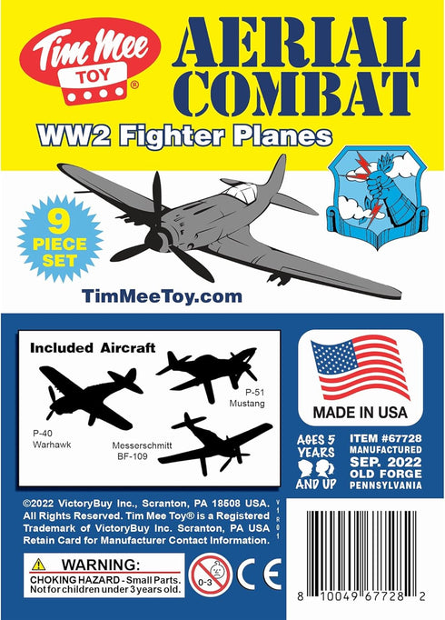 Tim Mee Toy TimMee WW2 9pc Fighter Ace Planes - Gray Plastic Army Men Airplanes USA Made